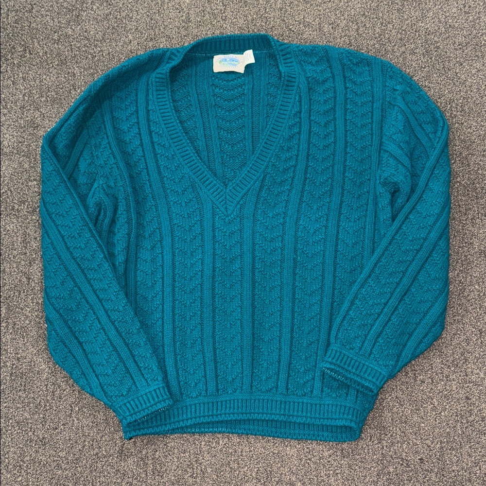 Royal North Mills Vintage Teal V-Neck Sweater